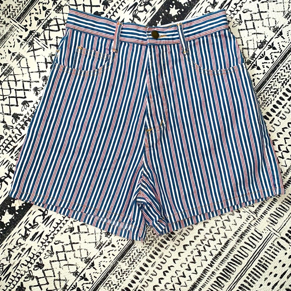 Niki-Lee Red, White And Blue Striped Shorts